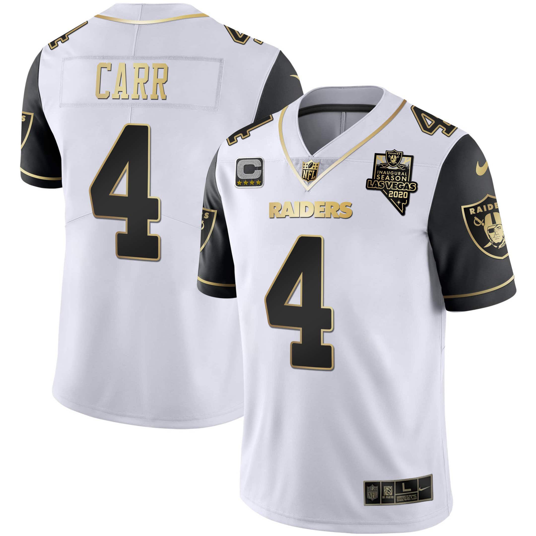 Men Oakland Raiders #4 Carr 2024 Nike Vapor White Gold & Black Inverted Limited NFL Jersey style 1